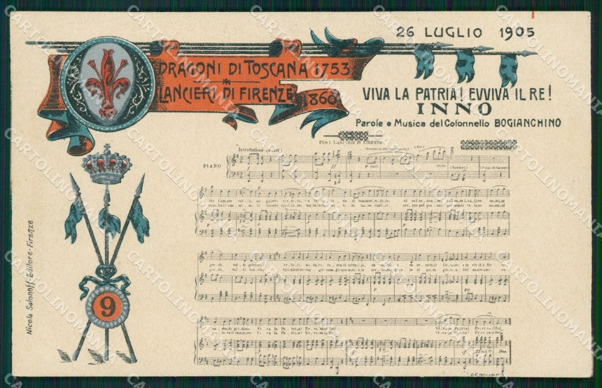 Militari Reggimentali IX Lancieri di Firenze Inno Spartito cartolina XF2229 – fronte