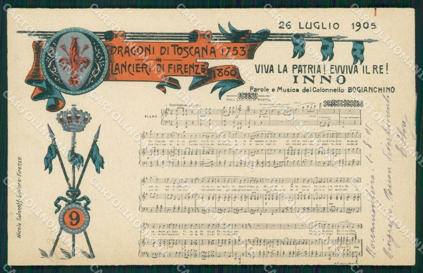 Militari Reggimentali IX Lancieri di Firenze Inno Spartito cartolina XF2230 – fronte