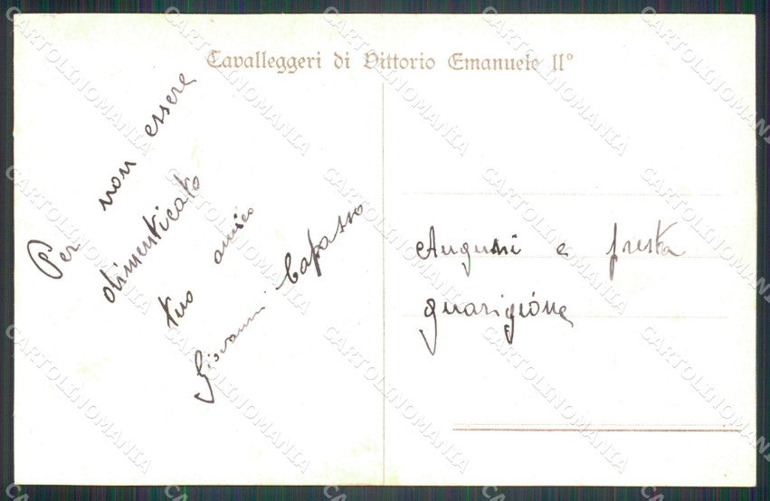 Militari Reggimentali X Lancieri di Vittorio Emanuele II cartolina XF2238 – retro