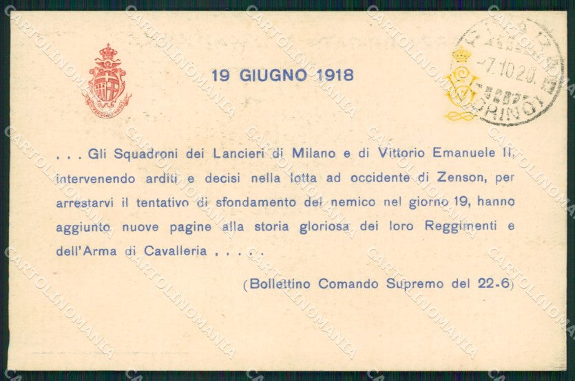 Militari X Lancieri di Vittorio Emanuele II Zenson 1918 Piave cartolina XF2246 – fronte