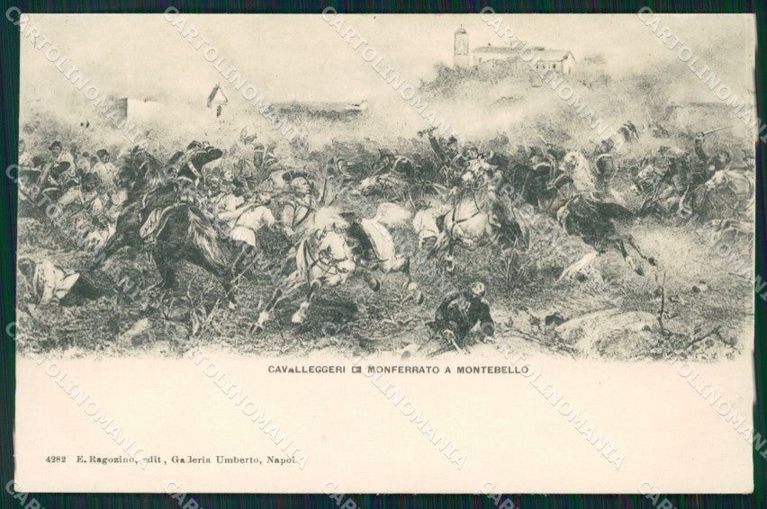 Militari Reggimentali XIII Cavalleggeri Monferrato Montebello cartolina XF2343 – fronte