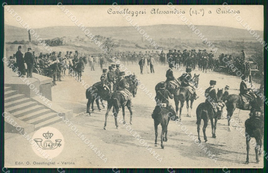 Militari XIV Reggimento Cavalleggeri di Alessandria Custoza cartolina XF2366 – fronte