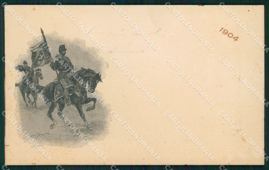 Militari XIV Reggimento Cavalleggeri Alessandria 1904 ABRASA cartolina XF2410 – fronte