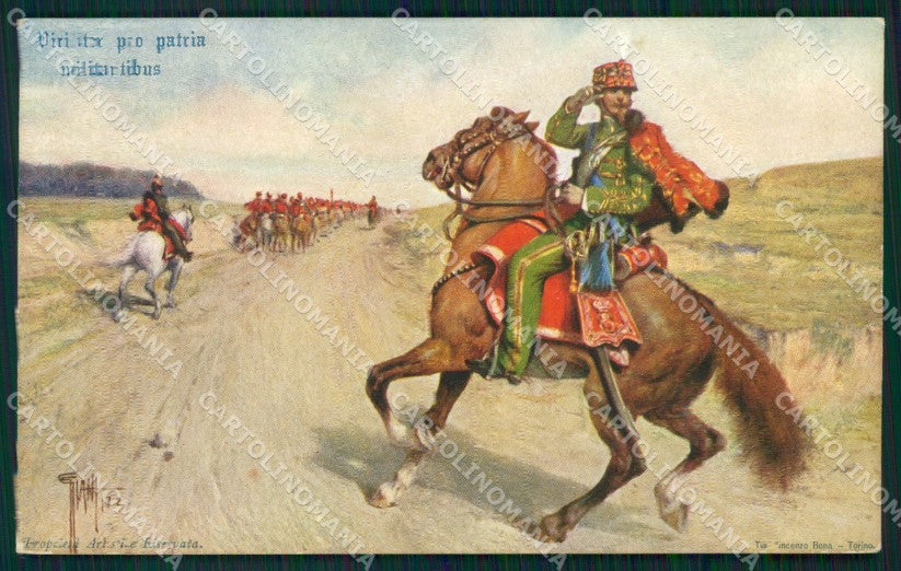 Militari XVIII Reggimento Cavalleggeri di Piacenza Ussari cartolina XF2494 – fronte