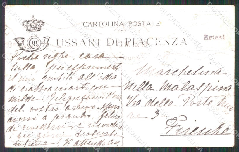 Militari XVIII Reggimento Cavalleggeri di Piacenza Ussari cartolina XF2495 – retro