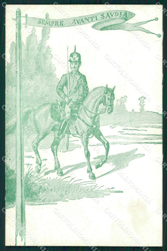 Militari XVIII Reggimento Cavalleggeri di Piacenza Ussari cartolina XF2501 – fronte
