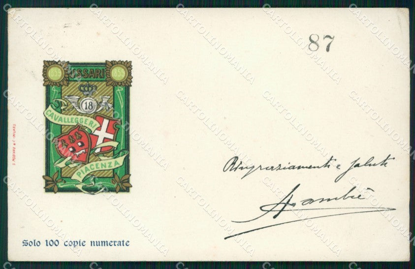 Militari XVIII Reggimento Cavalleggeri Piacenza Ussari 87/100 cartolina XF2502 – fronte