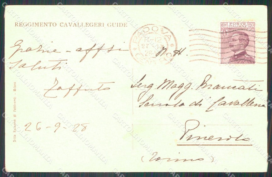 Militari XIX Reggimento Cavalleggeri Guide 1928 cartolina XF2513 – retro