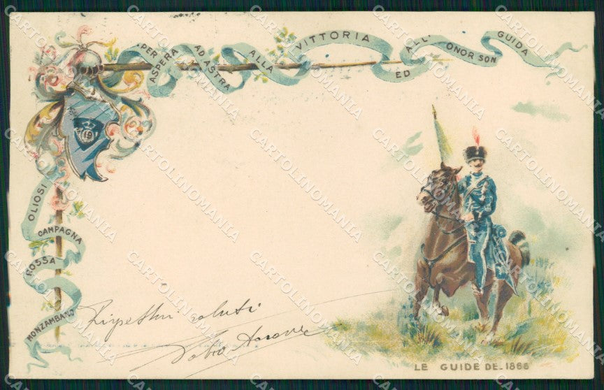 Militari XIX Reggimento Cavalleggeri Guide cartolina XF2535 – fronte