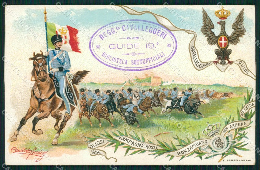 Militari XIX Reggimento Cavalleggeri Guide cartolina XF2540 – fronte