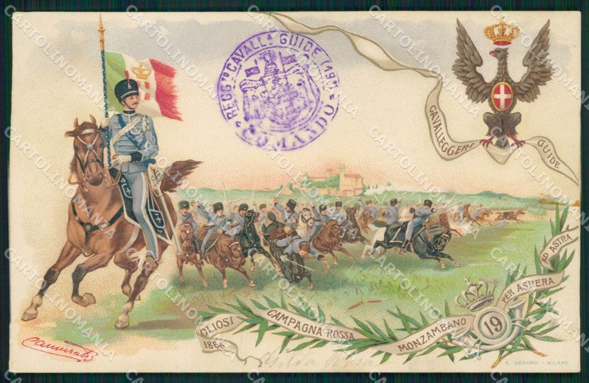 Militari XIX Reggimento Cavalleggeri Guide cartolina XF2543 – fronte