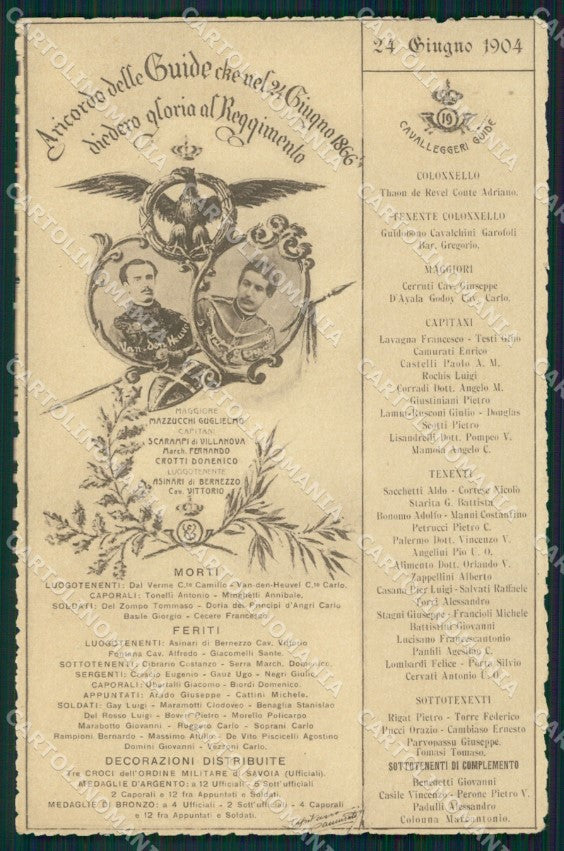 Militari XIX Reggimento Cavalleggeri Guide Anniversario Custoza cartolina XF2546 – fronte