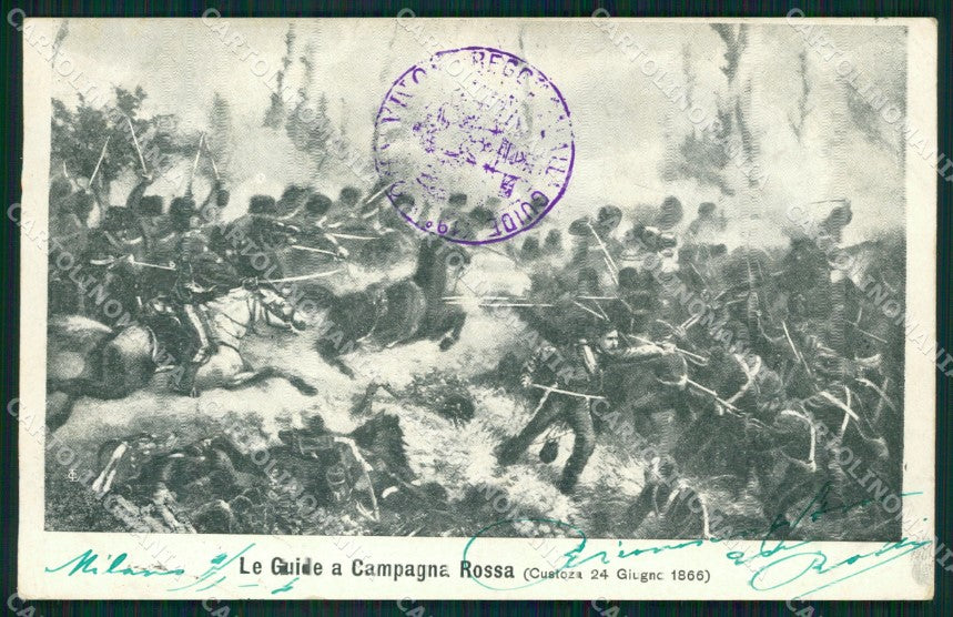 Militari XIX Reggimento Cavalleggeri Guide Custoza cartolina XF2556 – fronte