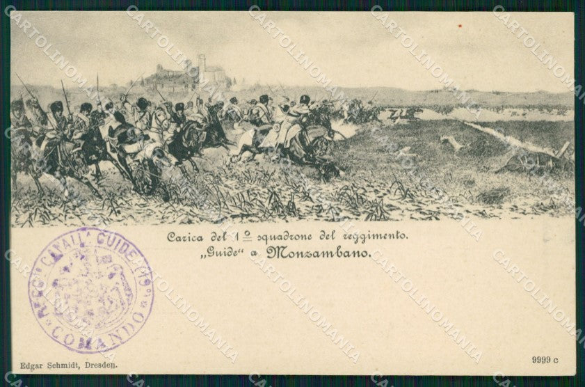Militari XIX Reggimento Cavalleggeri Guide Monzambano cartolina XF2565 – fronte