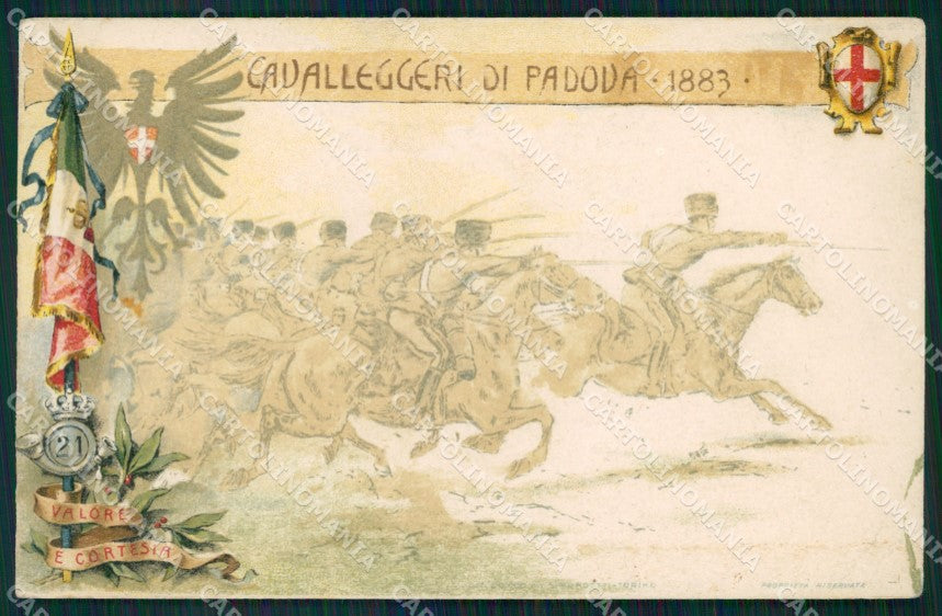 Militari XXI Reggimento Cavalleggeri di Padova cartolina XF2616 – fronte