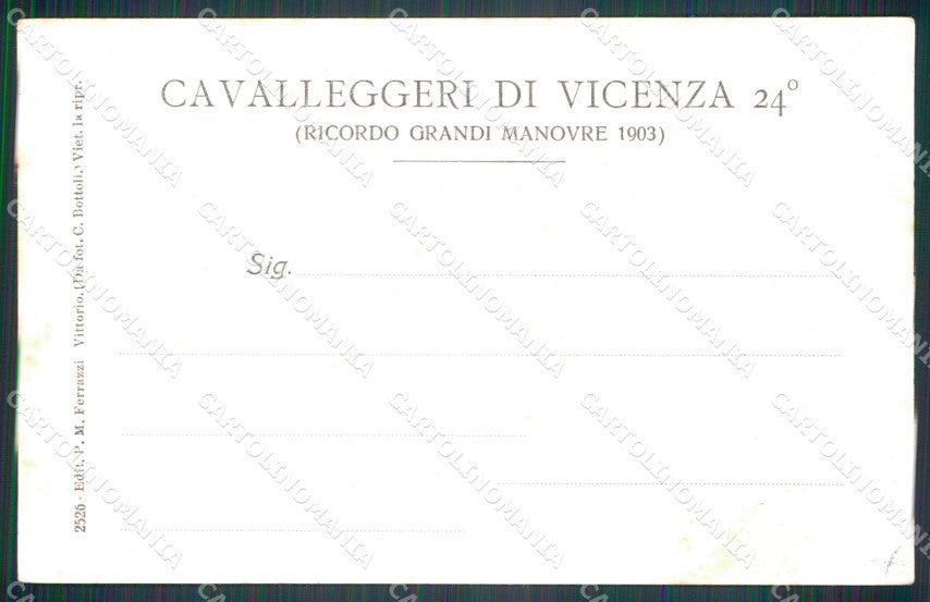 Militari XXIV Reggimento Cavalleggeri Vicenza Vittorio Veneto cartolina XF2728 – retro