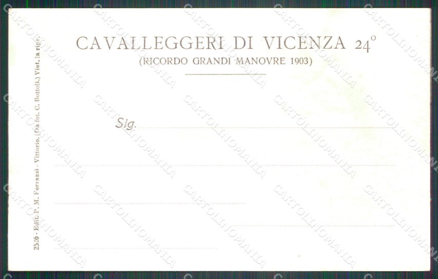 Militari XXIV Reggimento Cavalleggeri Vicenza Vittorio Veneto cartolina XF2729 – retro