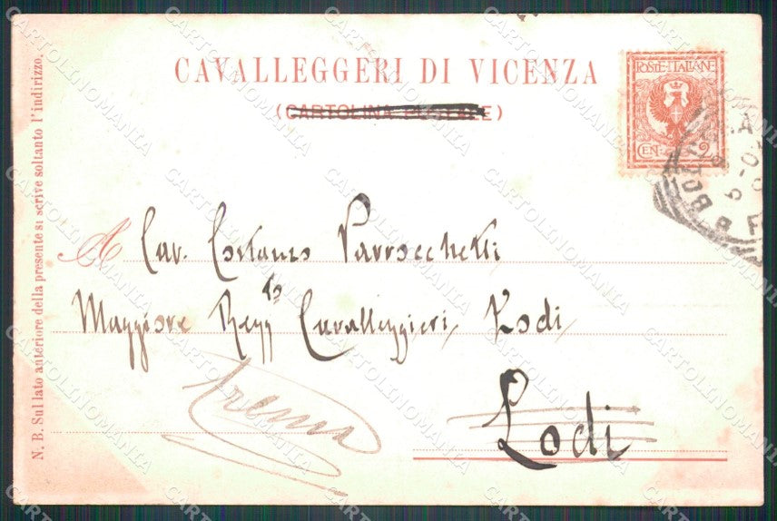 Militari XXIV Reggimento Cavalleggeri di Vicenza ABRASA 1902 cartolina XF2736 – retro