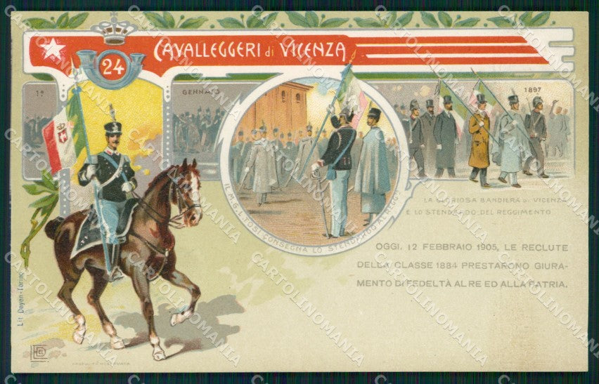 Militari XXIV Reggimento Cavalleggeri Vicenza Giuramento 1905 cartolina XF2752 – fronte
