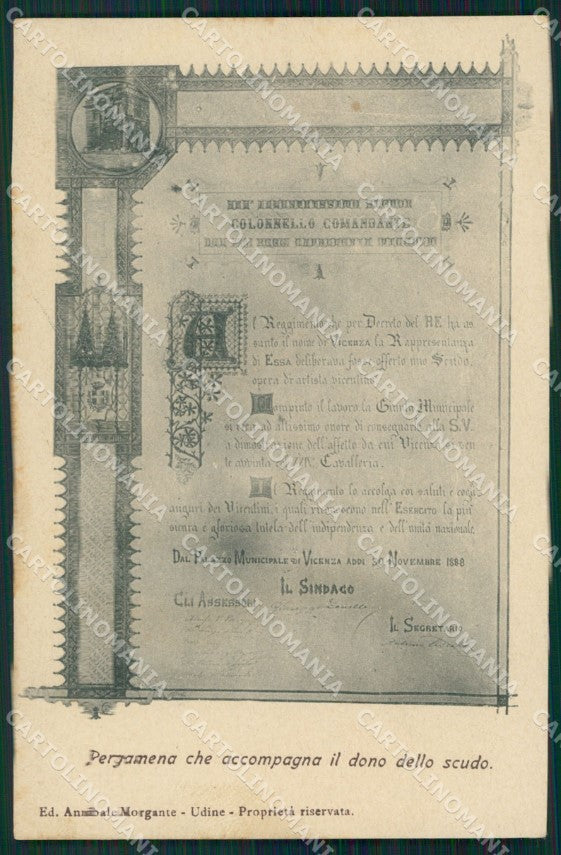 Militari Reggimentali XXIV Cavalleggeri Vicenza Pergamena Scudo cartolina XF2759 – fronte