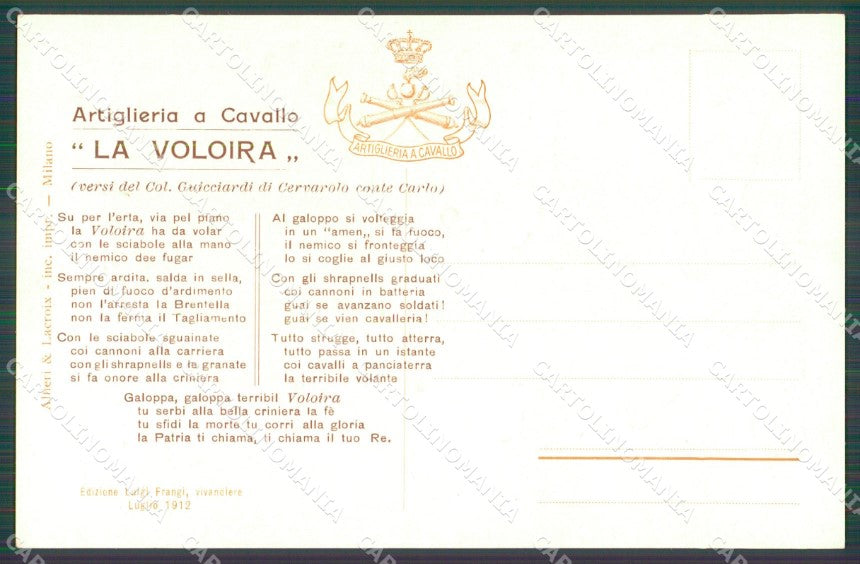 Militari Reggimentali Artiglieria a Cavallo Voloire Voloira cartolina XF2831 – retro