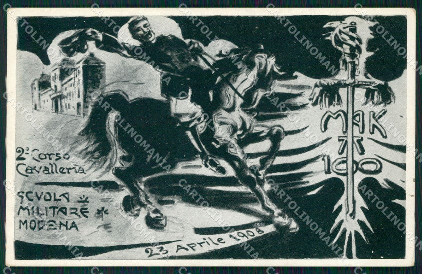 Militari Modena Scuola Militare Cavalleria 1906-1908 Mak TT 100 cartolina XF2847 – fronte