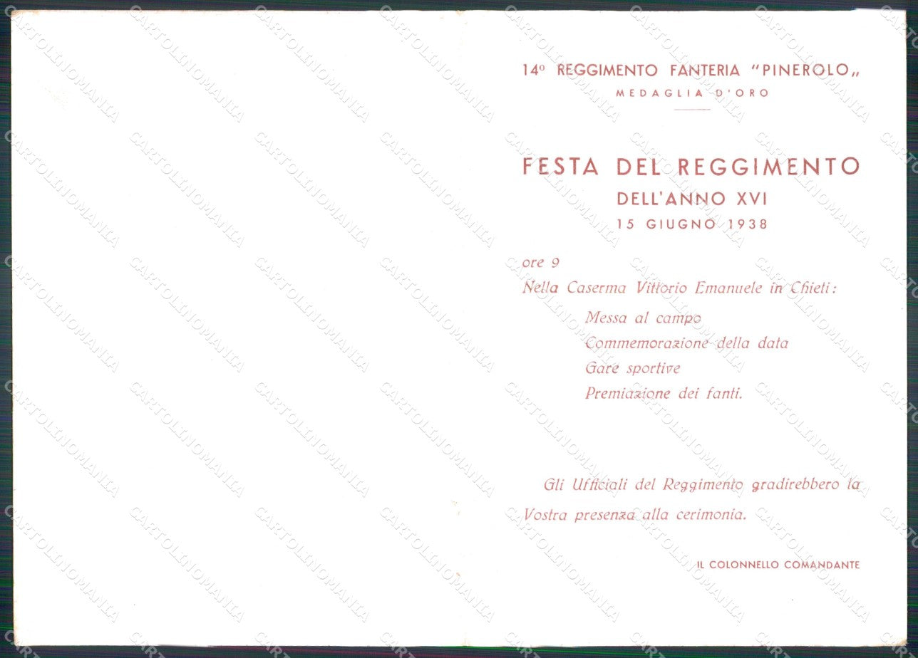 Militari 14º Reg Fanteria Pinerolo cartoncino doppio FG formato cartolina XF3044 – retro