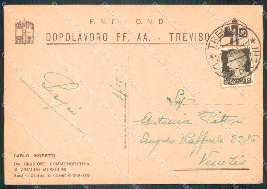 Militari Futurismo Fascismo Dopolavoro OND Zenson Treviso FG cartolina XF3061 – retro