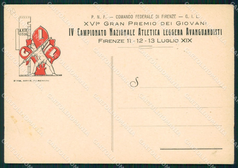 Militari Fascismo IV Campionato Atletica Firenze PIEGHINA FG cartolina XF3062 – fronte