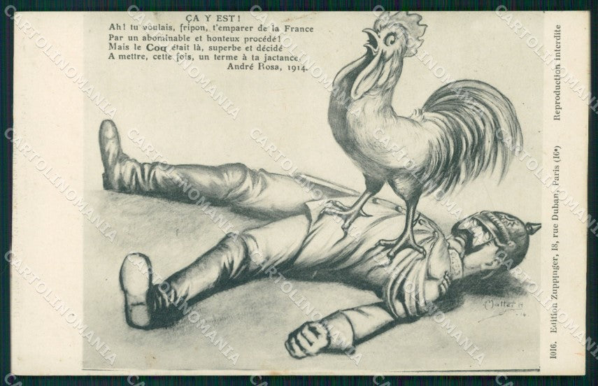 WWI WW1 Propaganda Patriotic War Humor Kaiser Wilhelm Rooster postcard XF3117 – fronte