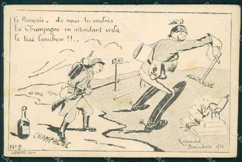 WWI WW1 Propaganda Patriotic War Humor Kaiser Wilhelm Champagne postcard XF3128 – fronte