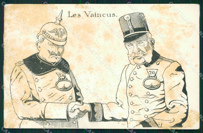 WWI WW1 Propaganda War Humor Kaiser Wilhelm Franz Joseph STAINED postcard XF3210 – fronte