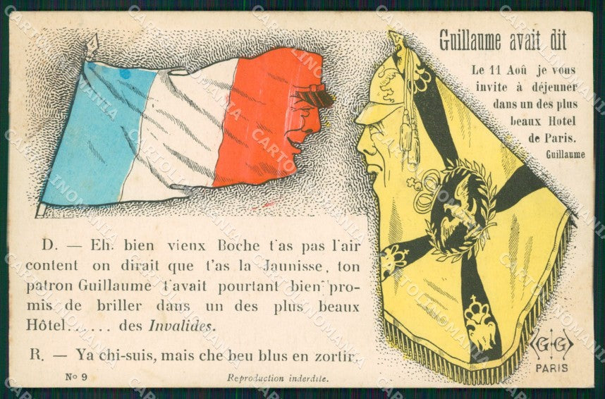 WWI WW1 Propaganda Patriotic War Humor Kaiser Wilhelm Flag postcard XF3261 – fronte