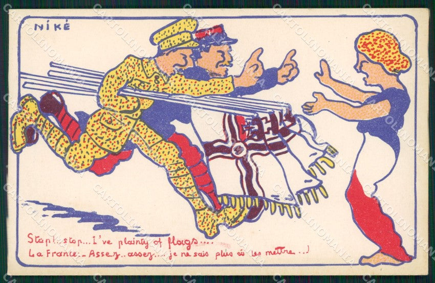 WWI WW1 Propaganda Patriotic War Humor Anti German Nike Flag postcard XF3325 – fronte