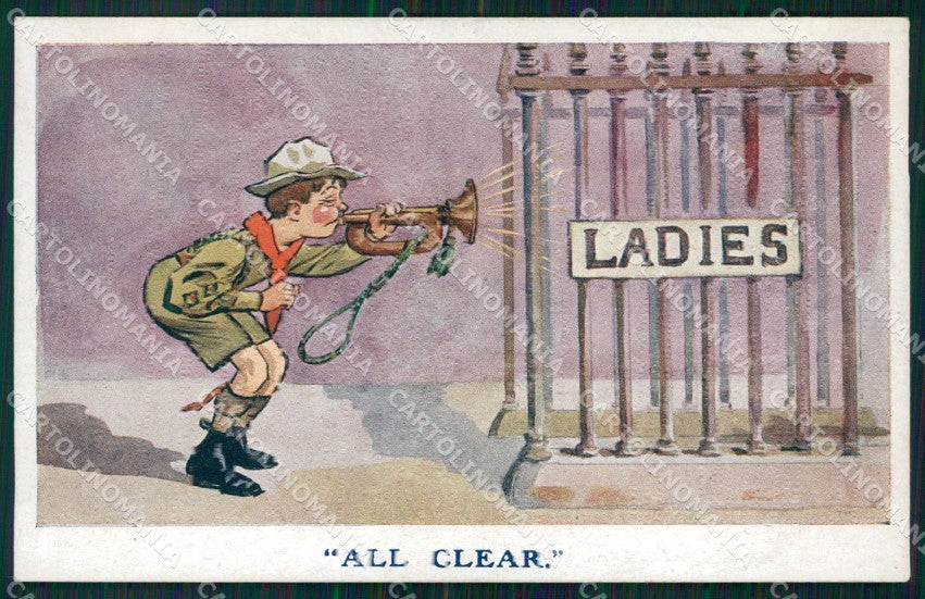 WWI WW1 Propaganda Patriotic War Humor Boy Scout British postcard XF3432 – fronte