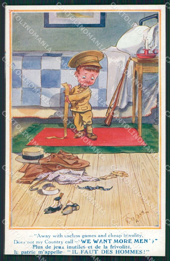 WWI WW1 Propaganda Patriotic War Humor British Soldier Child postcard XF3442 – fronte