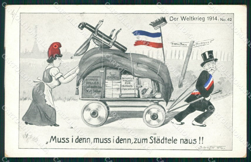 WWI WW1 German Propaganda Patriotic War Humor Anti French Loubet postcard XF3504 – fronte