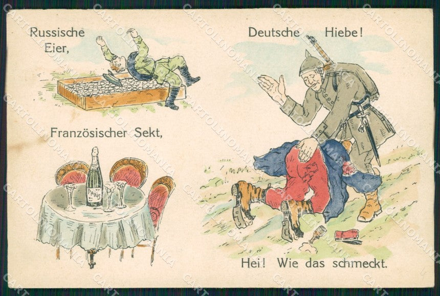 WWI WW1 German Propaganda Patriotic Humor Anti Russian French postcard XF3522 – fronte