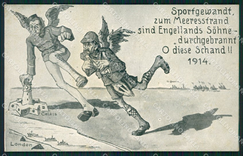 WWI WW1 German Propaganda Patriotic Humor Anti British French postcard XF3524 – fronte