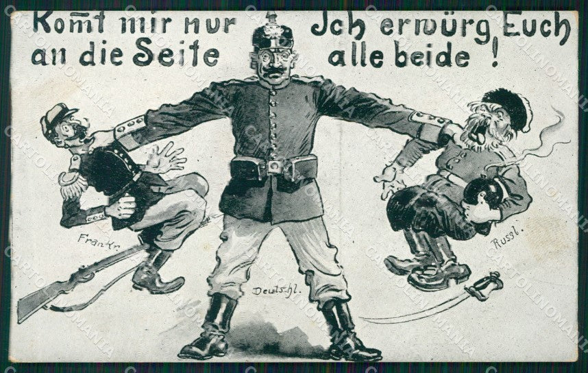 WWI WW1 German Propaganda Patriotic Humor Anti Russian French postcard XF3534 – fronte