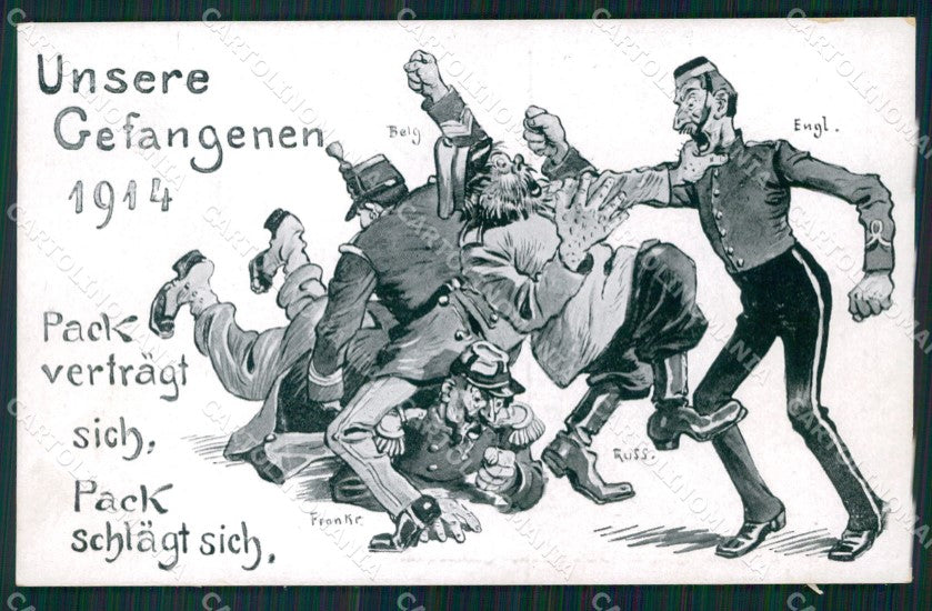 WWI WW1 German Propaganda War Humor Anti Russian British French postcard XF3542 – fronte