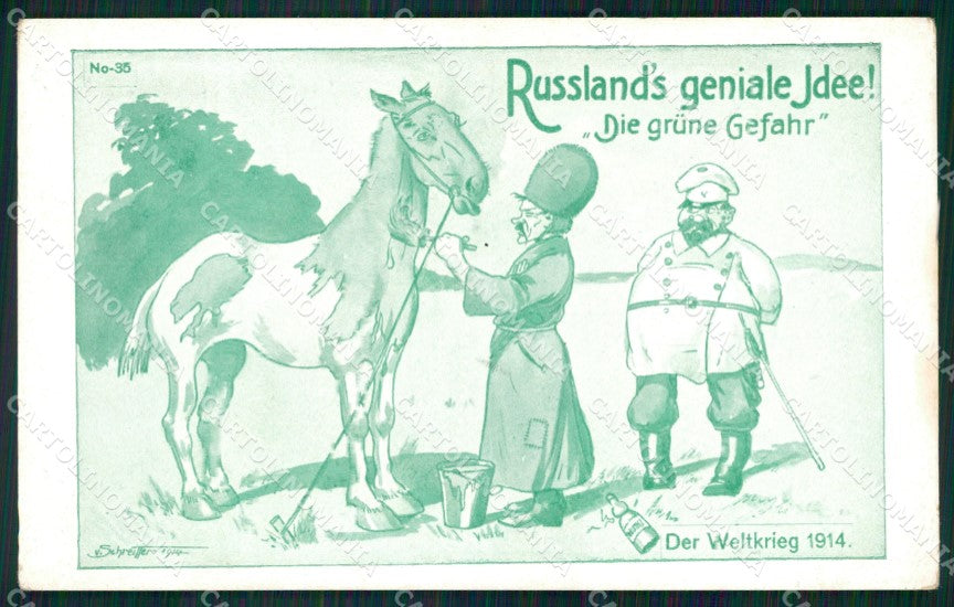 WWI WW1 German Propaganda Patriotic War Humor Anti Russian Horse postcard XF3545 – fronte