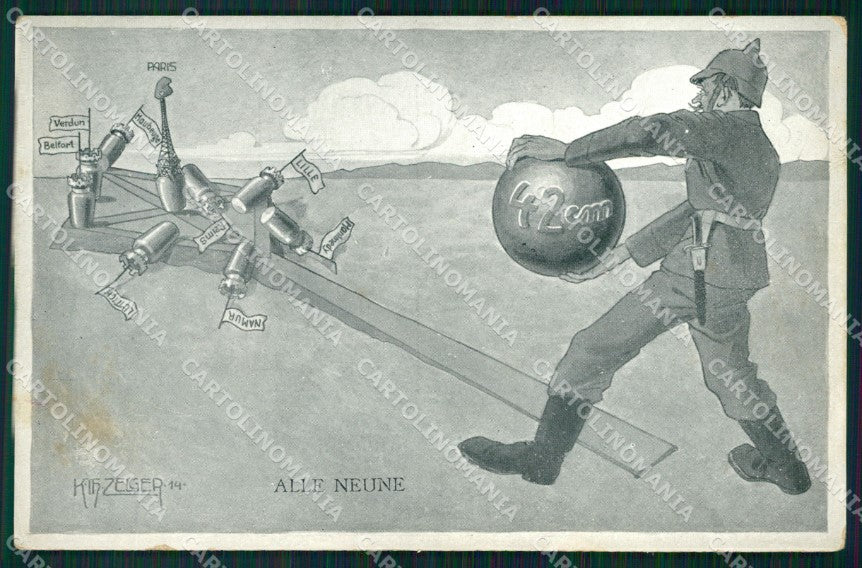 WWI WW1 German Propaganda Patriotic War Humor Boowling Sport postcard XF3568 – fronte