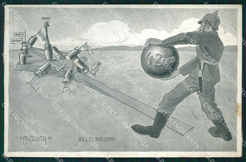 WWI WW1 German Propaganda Patriotic War Humor Boowling Sport postcard XF3577 – fronte