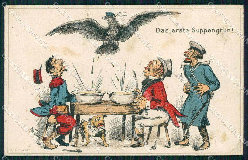 WWI WW1 German Propaganda Humor Anti Russian Dog ABRADED TEAR postcard XF3579 – fronte