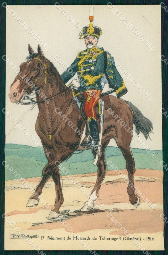 Military Russia Russian Soldier Horse Robiquet Tchernigoff postcard XF3617 – fronte