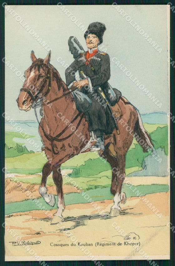 Military Russia Russian Soldier Horse Robiquet Kouban Cosaque postcard XF3623 – fronte