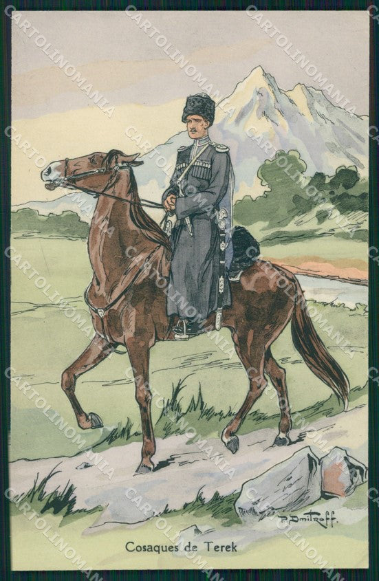 Military Russia Russian Soldier Horse Dmitroff Terek Cosaque postcard XF3629 – fronte