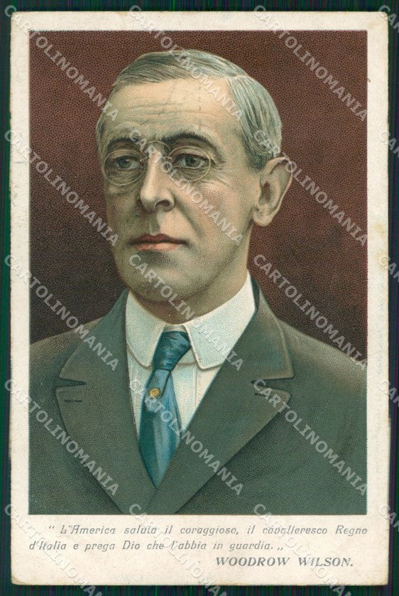 WWI WW1 PropagandaPresident Woodrow Wilson USA postcard XF3657 – fronte