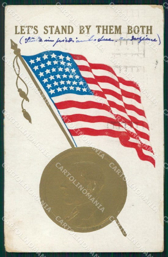 WWI WW1 PropagandaPresident Woodrow Wilson USA Flag ABRADED postcard XF3665 – fronte